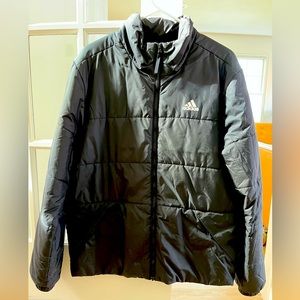 Adidas light down alternative puffer coat in black.
